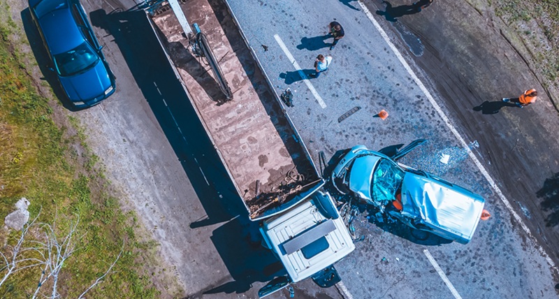 drone flying over to document crash site with Leica technology